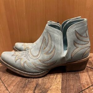 Roper Blue Ankle Boots with Brown Stitching